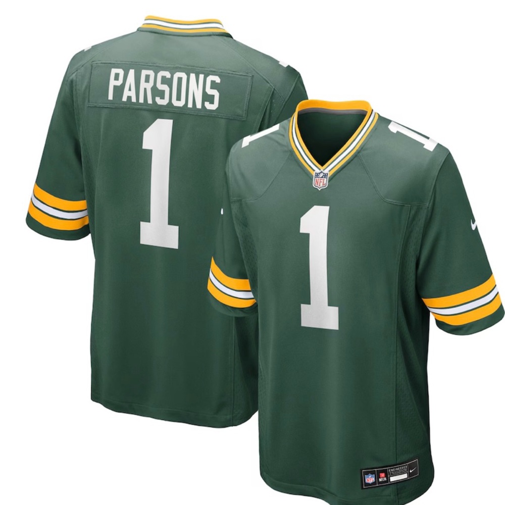 Green Football Jersey with Yellow Accents #1 Micah Parsons Green Bay Packers.